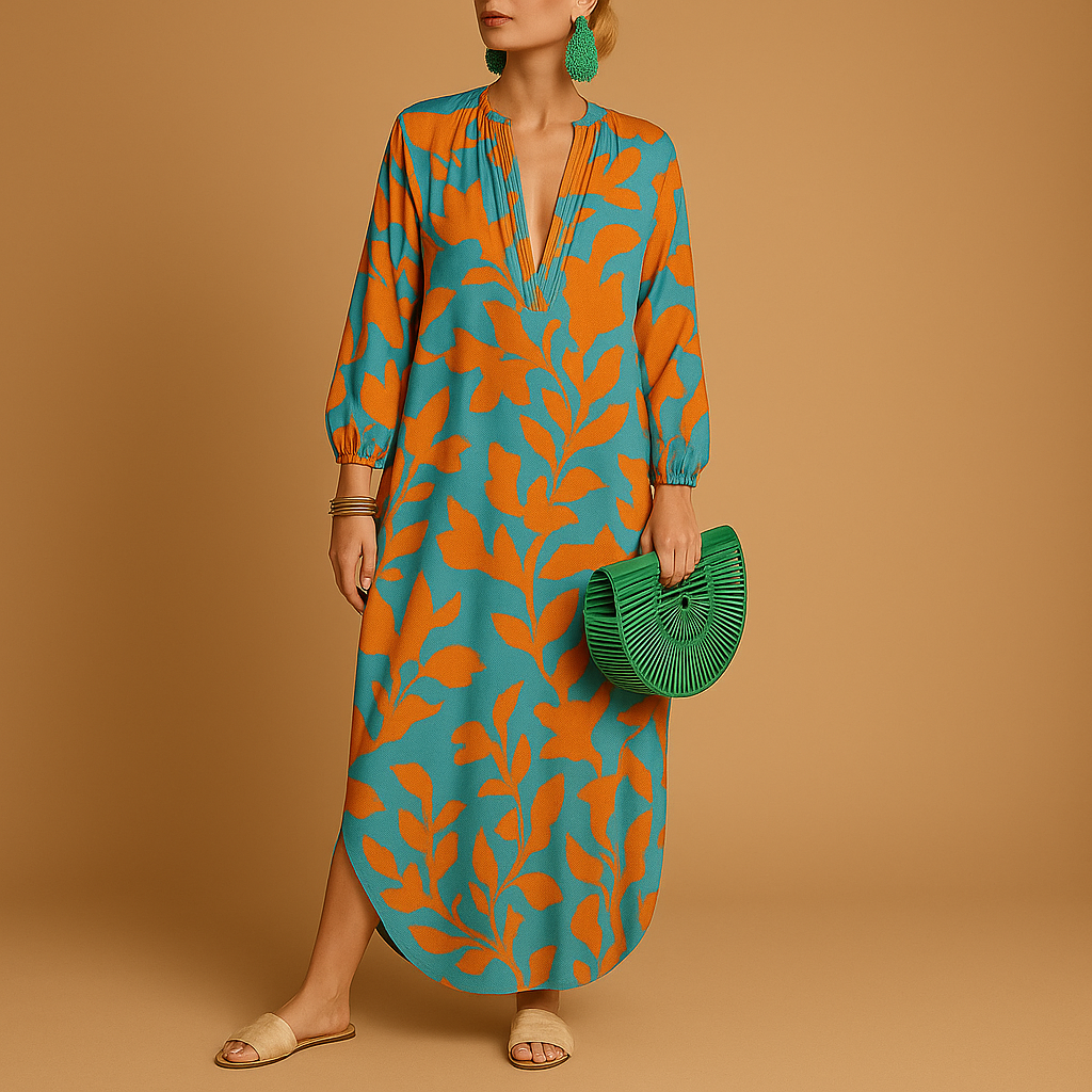 Maxi jurk lange mouwen in boho stijl voor warme dagen | Mila 2