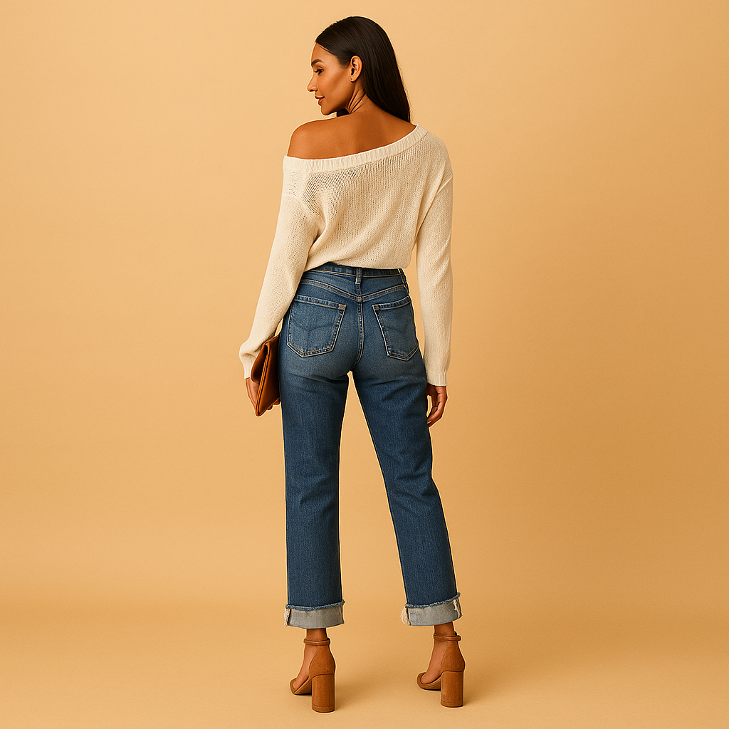 Dames jeans met asymmetrische tailleband voor een trendy look | Edna 2