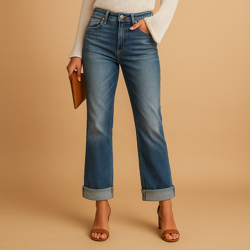 Dames jeans met asymmetrische tailleband voor een trendy look | Edna 1