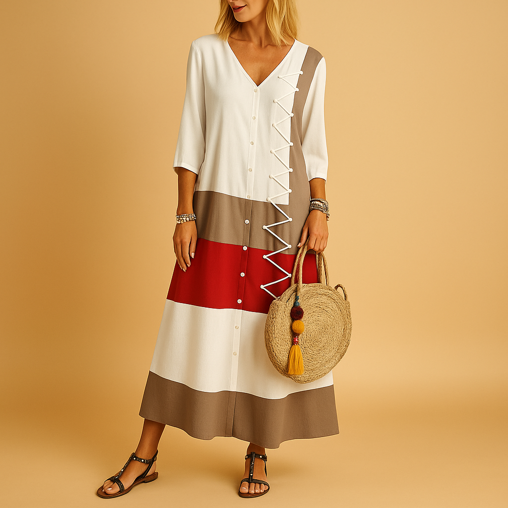 Midi Jurk Dames met Zig-Zag Details en Losse Pasvorm | Feline 2