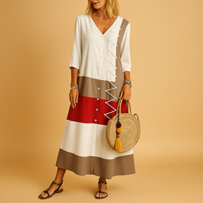 Midi Jurk Dames met Zig-Zag Details en Losse Pasvorm | Feline 2
