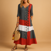 Midi Jurk Dames met Zig-Zag Details en Losse Pasvorm | Feline 3