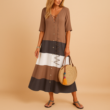 Midi Jurk Dames met Zig-Zag Details en Losse Pasvorm | Feline 1