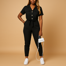 Dames jumpsuit met knoopsluiting en getailleerd ontwerp | Elvira 3