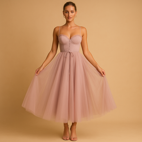 Elegante lange jurk dames met chiffon en tule-overlay | Elodie 2