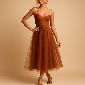 Elegante lange jurk dames met chiffon en tule-overlay | Elodie 6