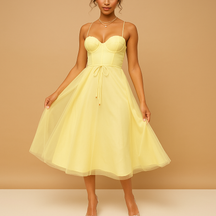 Variant image for Elegante lange jurk dames met chiffon en tule-overlay | Elodie-17