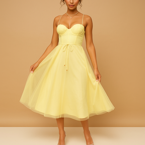 Variant image for Elegante lange jurk dames met chiffon en tule-overlay | Elodie-17