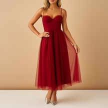 Variant image for Elegante lange jurk dames met chiffon en tule-overlay | Elodie-25