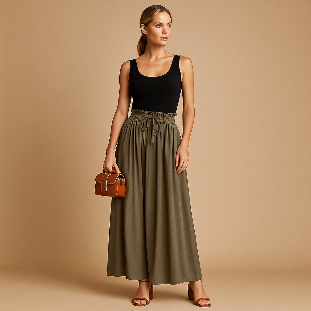 Hoge Taille Broek Dames met Wijde Pijpen en Elastische Band | Yara 5