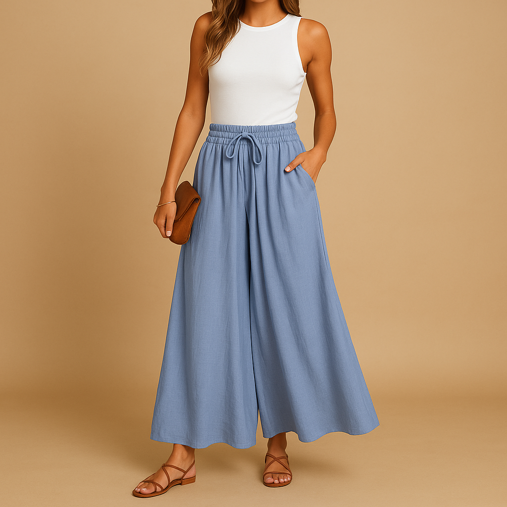 Hoge Taille Broek Dames met Wijde Pijpen en Elastische Band | Yara 3