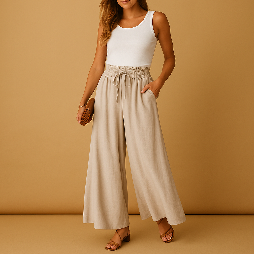 Hoge Taille Broek Dames met Wijde Pijpen en Elastische Band | Yara 4