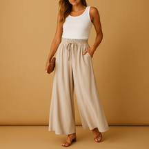 Hoge Taille Broek Dames met Wijde Pijpen en Elastische Band | Yara 4