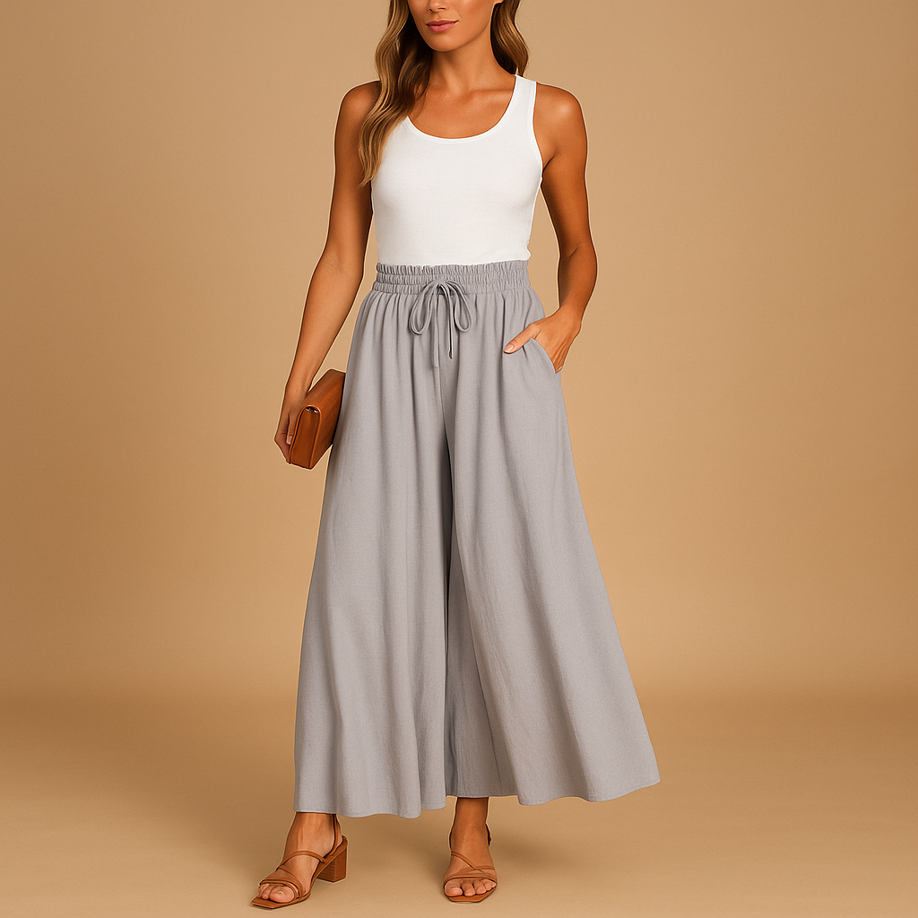 Variant image for Hoge Taille Broek Dames met Wijde Pijpen en Elastische Band | Yara-25