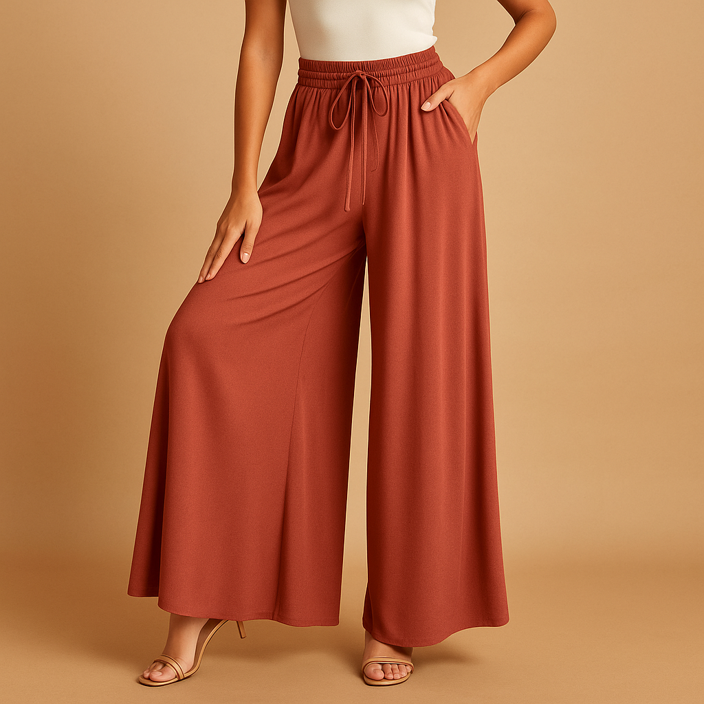 Hoge Taille Broek Dames met Wijde Pijpen en Elastische Band | Yara 2