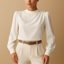 Dames blouse lange mouw met opstaande kraag en ruches | Yara 1