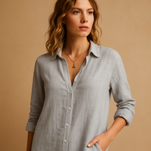 Dames Blouse Lange Mouw met Reverskraag van Linnen | Linde 4