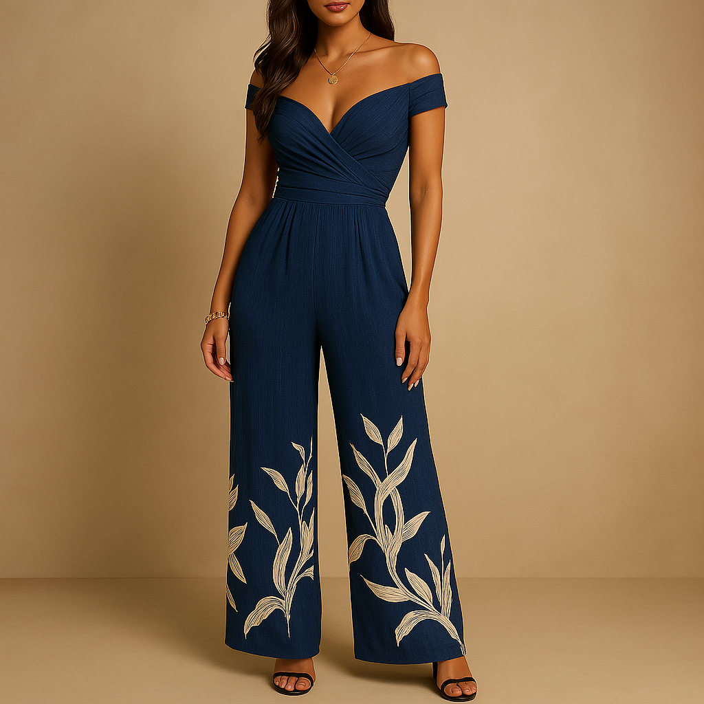Feestelijke jumpsuit dames met bloemenprint en off-shoulder | Juliette 1