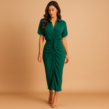 Variant image for Galajurk met V-hals en draperie voor dames | Mara-49