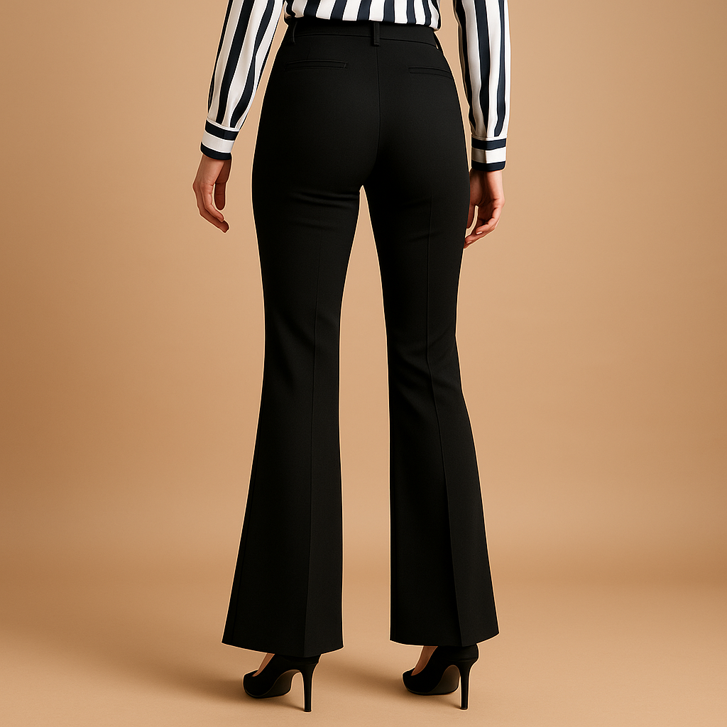 Zwarte flared broek met hoge taille en praktische zakken | Renée 2
