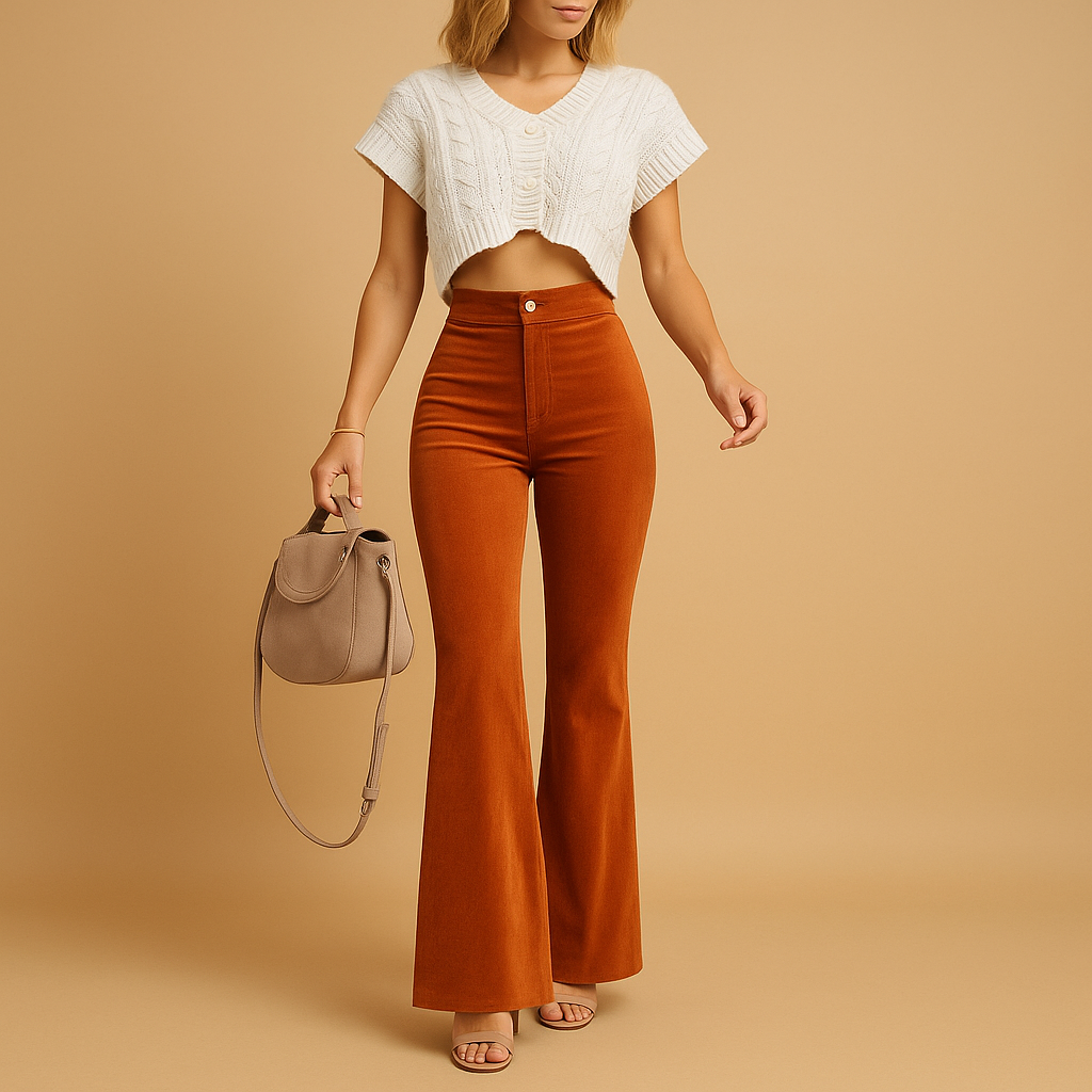 Hoge Taille Flared Broek Dames van Milieuvriendelijk Corduroy | Yinthe 1