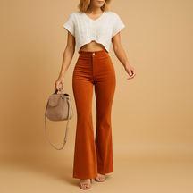 Hoge Taille Flared Broek Dames van Milieuvriendelijk Corduroy | Yinthe 1