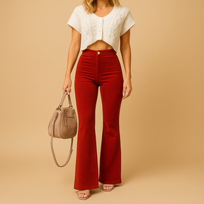 Hoge Taille Flared Broek Dames van Milieuvriendelijk Corduroy | Yinthe 3