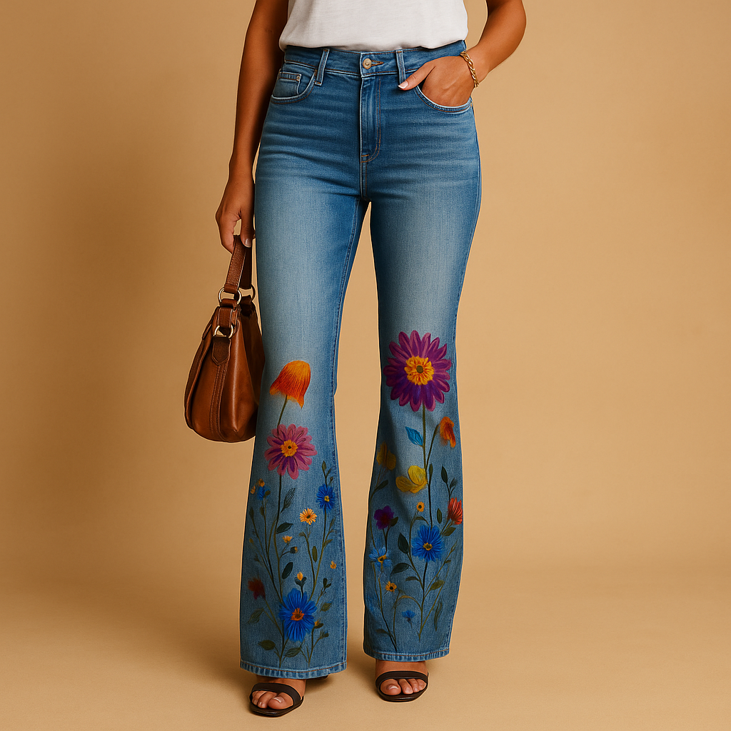 Flared Jeans Dames met Bloemenprint voor een Speelse Look | Yara 1