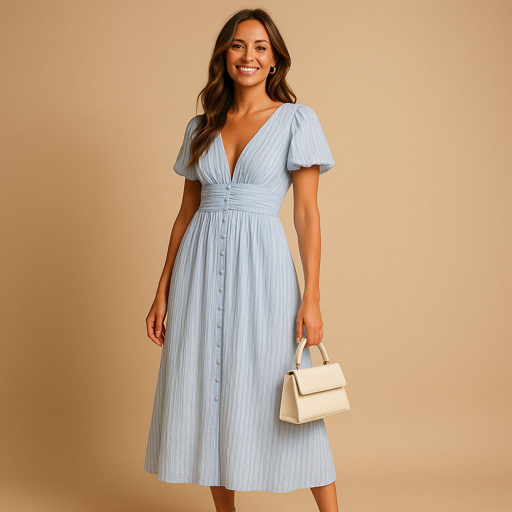 Elegante flowy maxi-jurk met knoopsluiting en lange mouwen | Danique 2