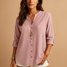 Dames overhemd met V-hals en lange mouwen in gestreept design | Anika 2