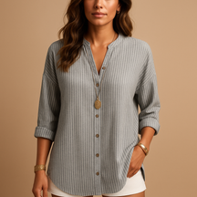 Dames overhemd met V-hals en lange mouwen in gestreept design | Anika 3