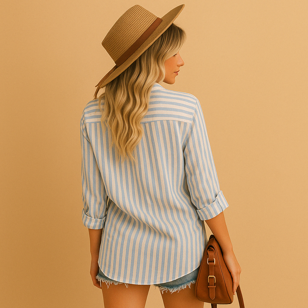 Dames blouse lange mouw met gestreepte print en flatterende pasvorm | Elise 2