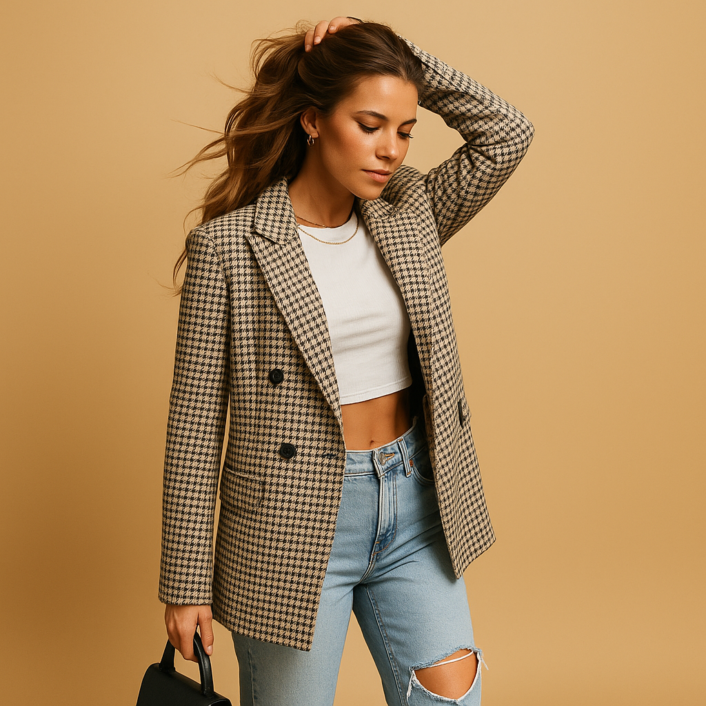 Zwarte blazer dames met luxe uitstraling en getailleerde pasvorm | Merel 2