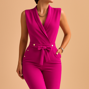 Feestelijke jumpsuit dames met V-hals en taille-strik | Yara 3