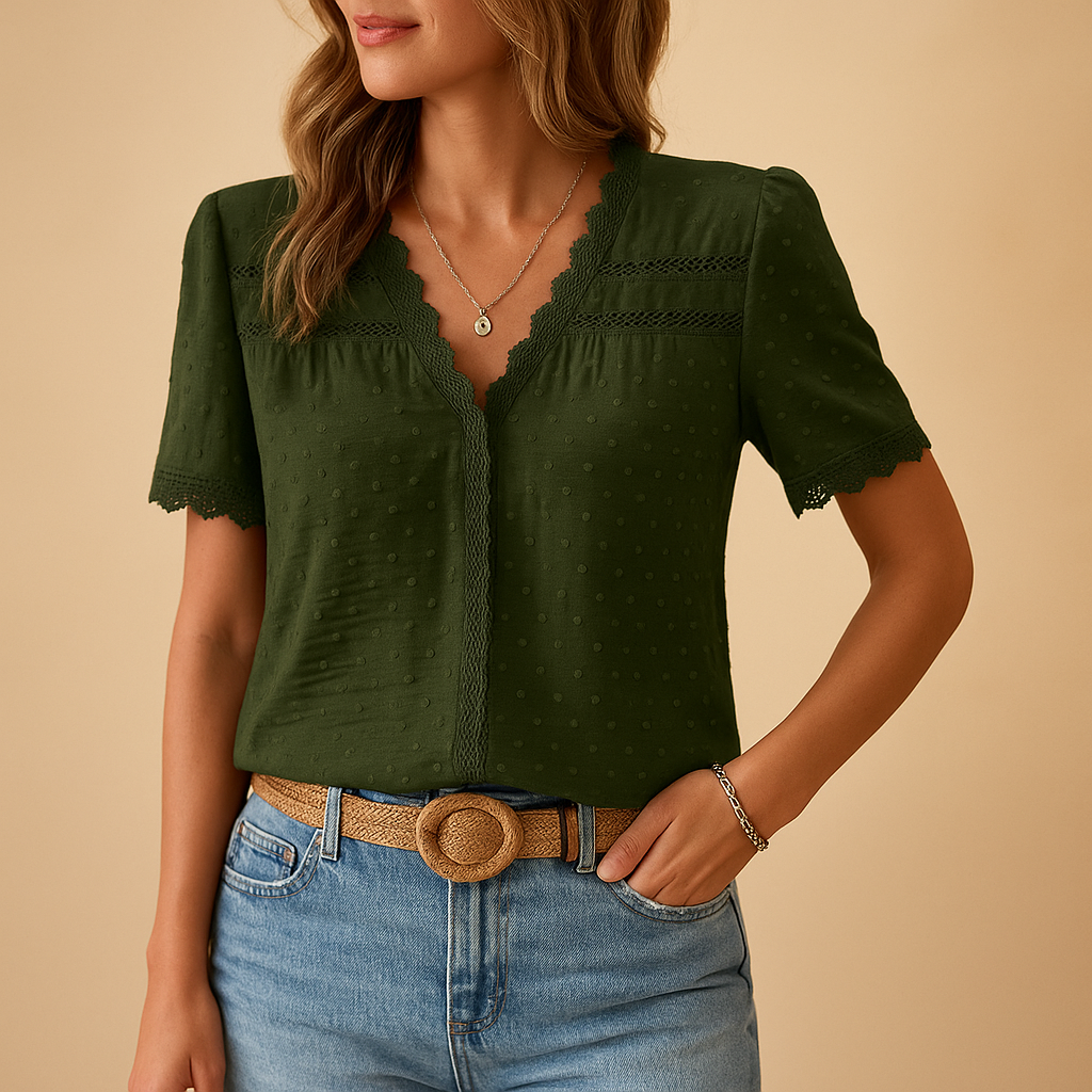 Elegante Blouse Dames met V-hals en Kanten Details | Noëlle 2