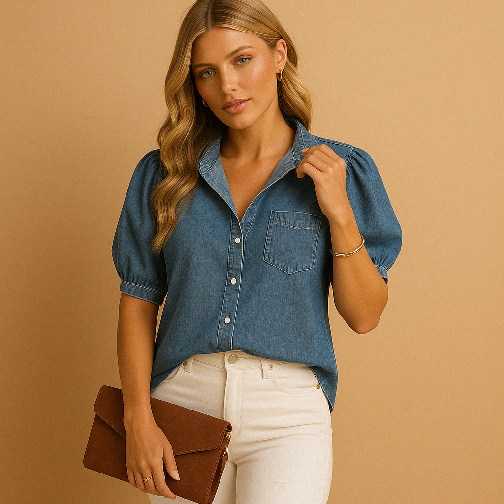 Spijker blouse dames met knoopsluiting en getailleerde pasvorm | Hannah 2