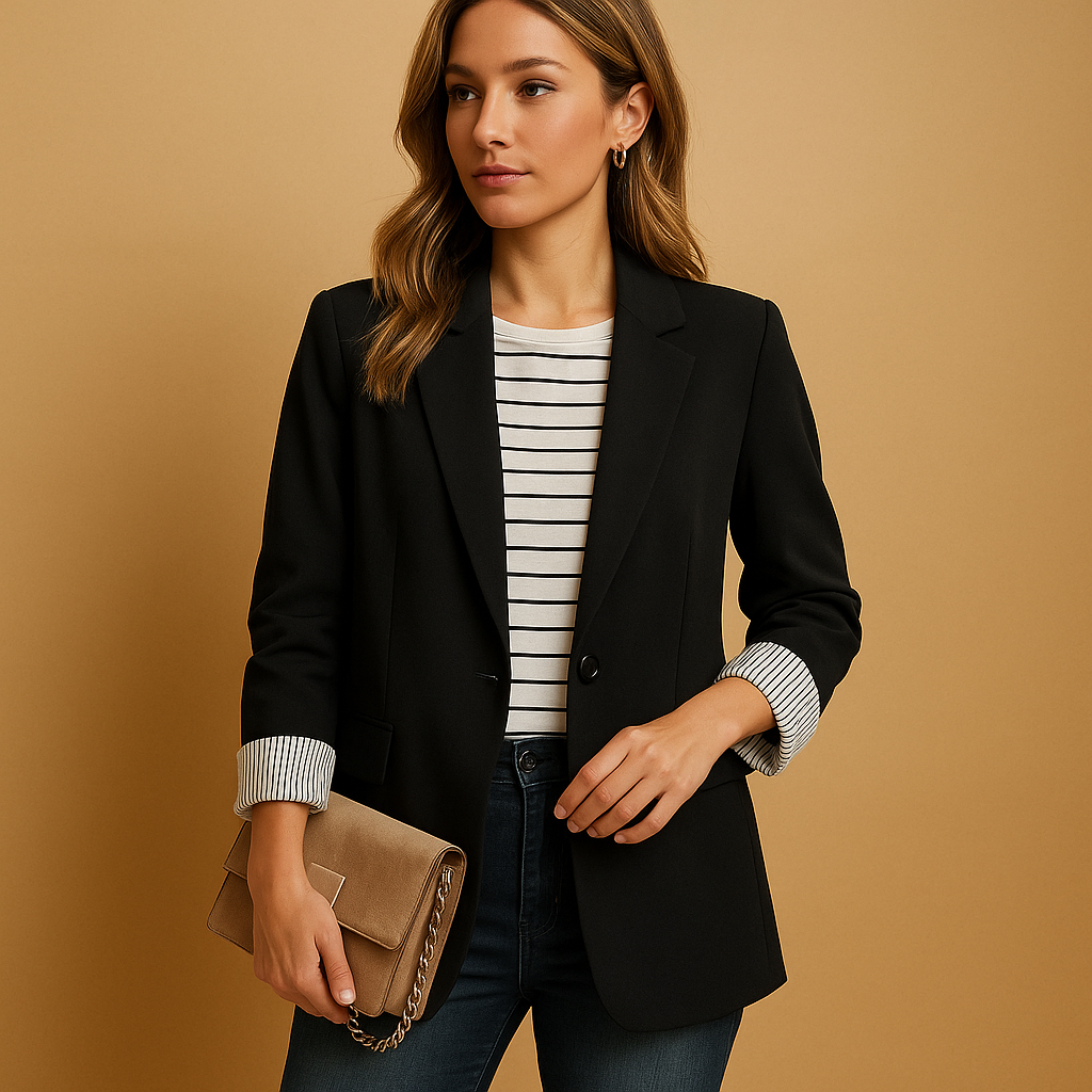 Zwarte blazer dames met lange mouwen en getailleerde snit | Evelien 2