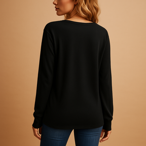 Zwarte Dames Blouse Met V-hals En Knoopdetails | Jolien 2