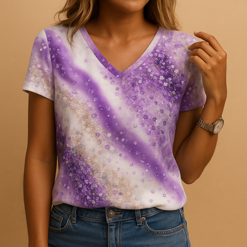 Dames blouse korte mouw met gradiëntprint en V-hals | Bente 1