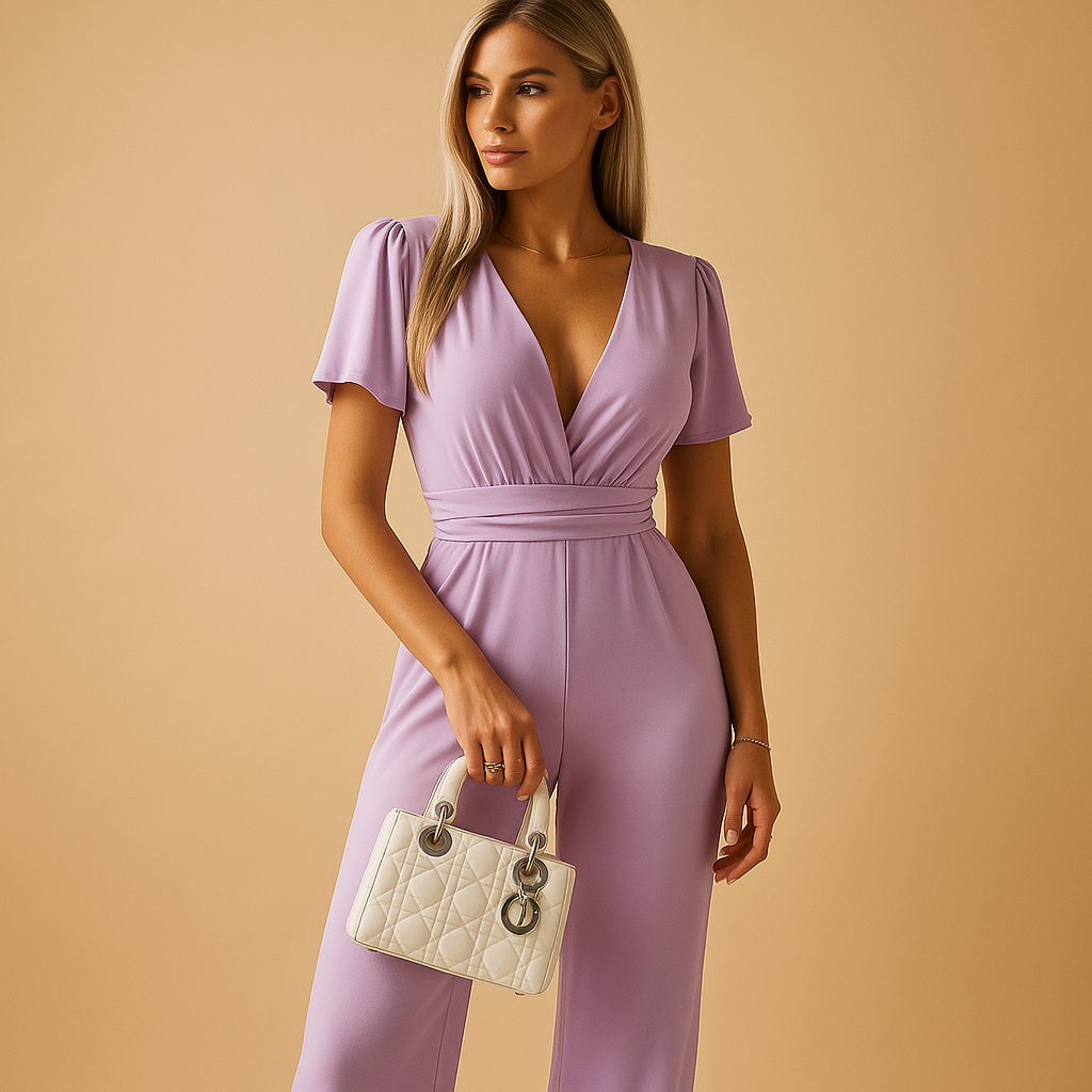 Feestelijke jumpsuit dames met V-hals en wijde pijpen | Noor 2