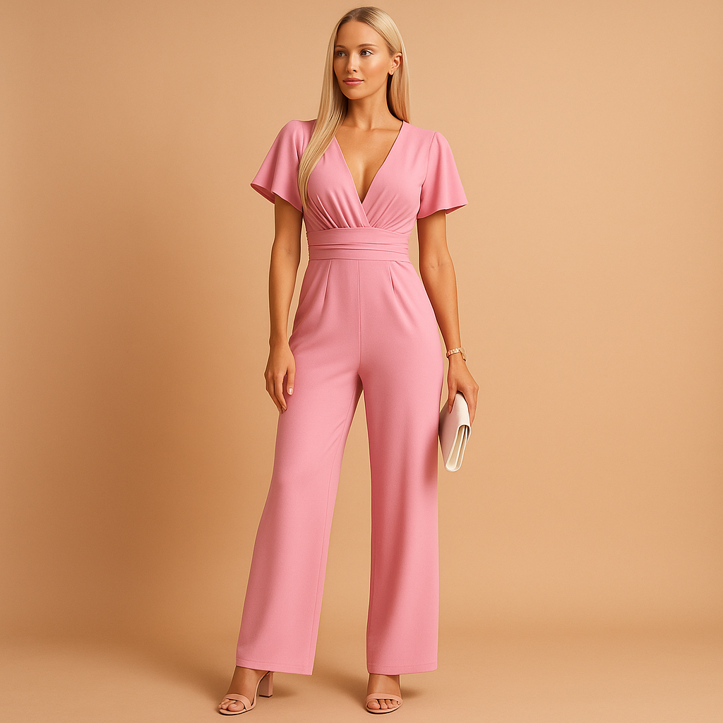 Feestelijke jumpsuit dames met V-hals en wijde pijpen | Noor 1