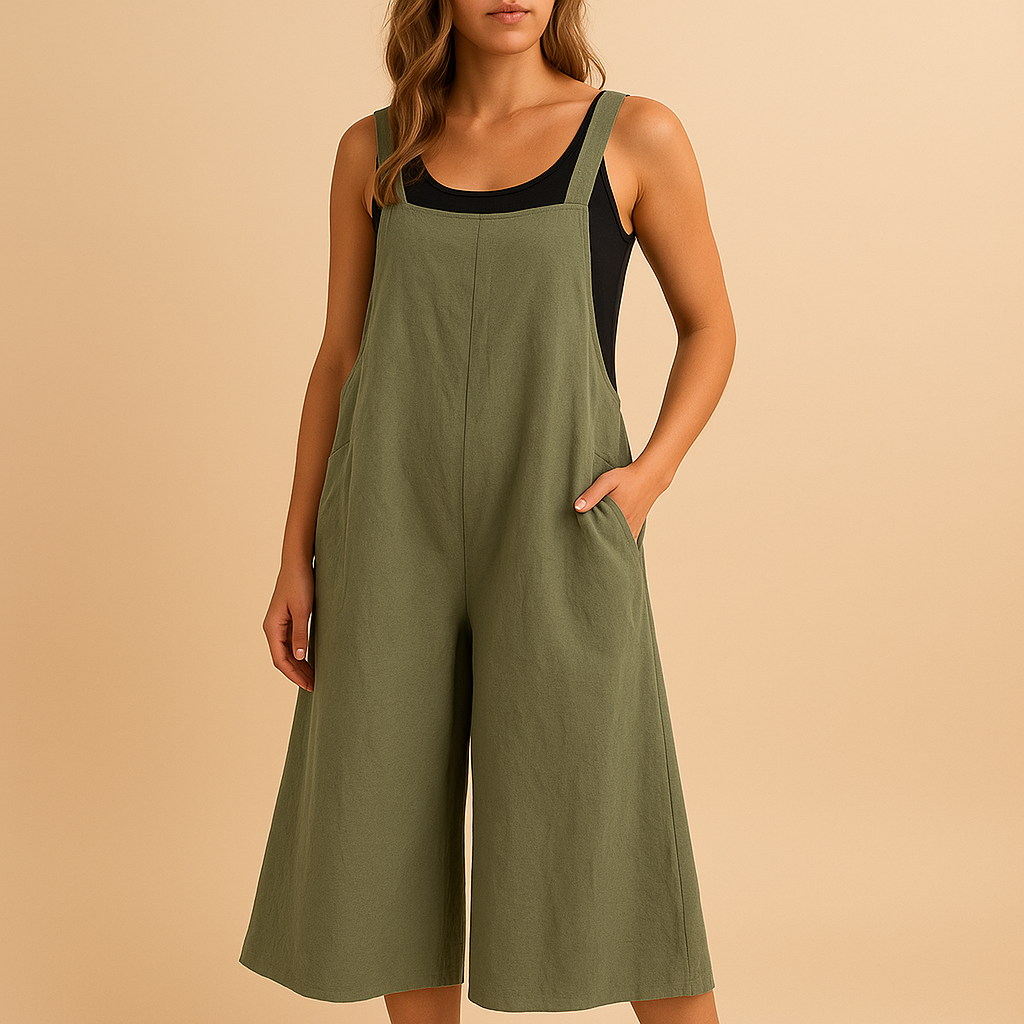 Zwarte jumpsuit dames met wijde pijpen van ademende stof | Elvira 2