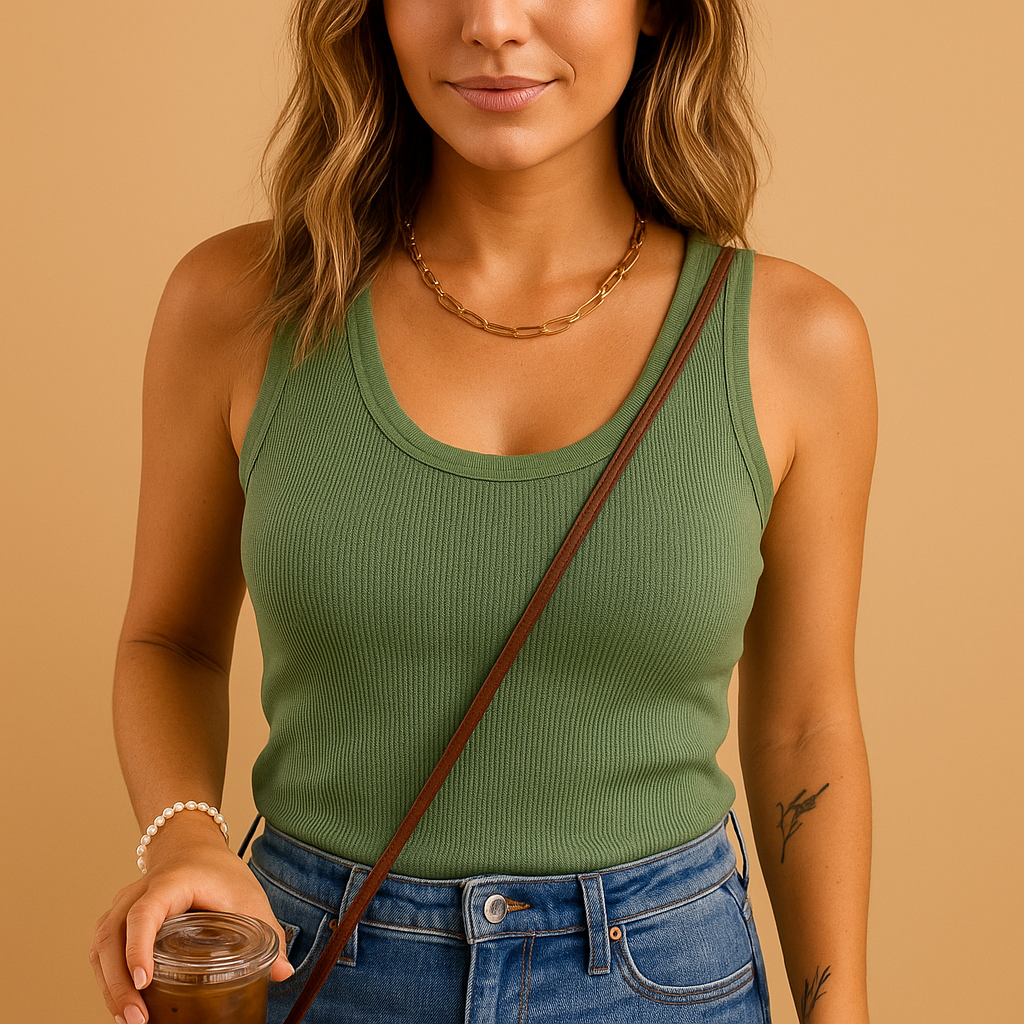 Ademend tanktop dames met U-hals en slanke pasvorm | Liva 1
