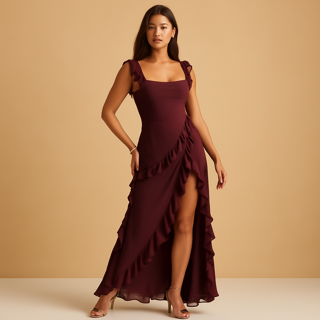 Elegante Maxi Jurk met Hoge Split en Verstelbare Bandjes | Yinthe 2
