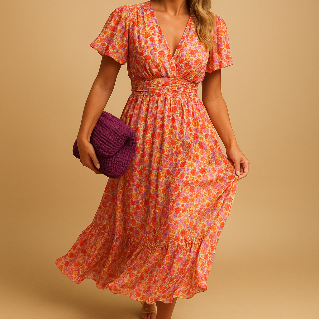 Lange bloemenprint maxi jurk met V-hals voor de zomer | Isabella 2