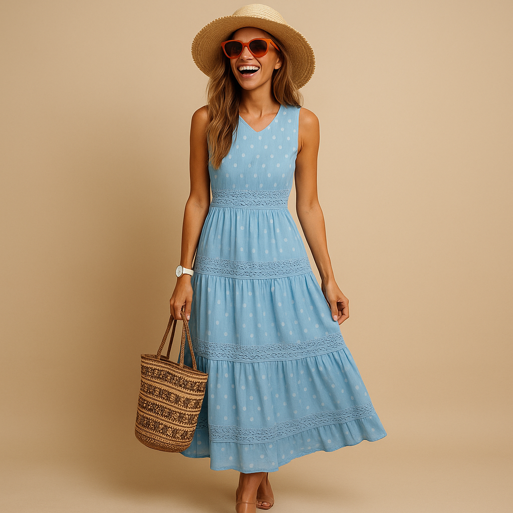 Lange zomerjurk met elegante pasvorm van luchtige stof | Celeste 2