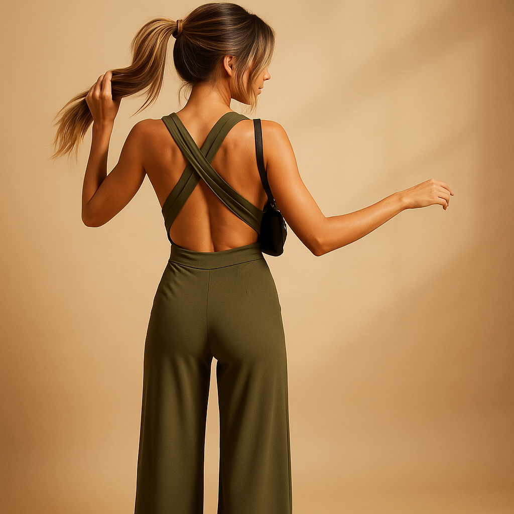 Feestelijke jumpsuit dames met V-hals en wijde pijpen | Fenna 2