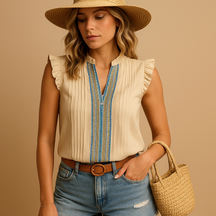 Mouwloze top met bohemien patroon voor een stijlvolle zomerlook | Zara 1