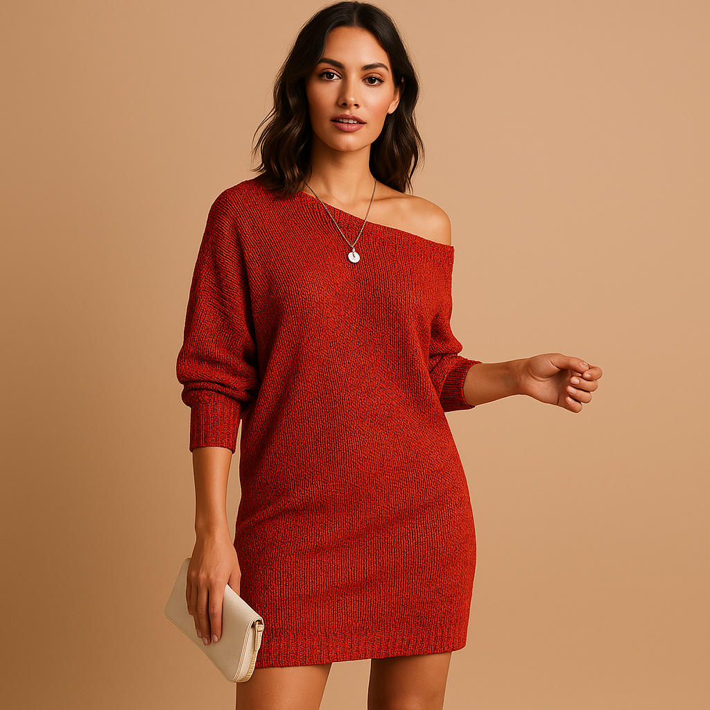 Midi Jurk Dames Off-Shoulder van Ademend Stof | Yara 2