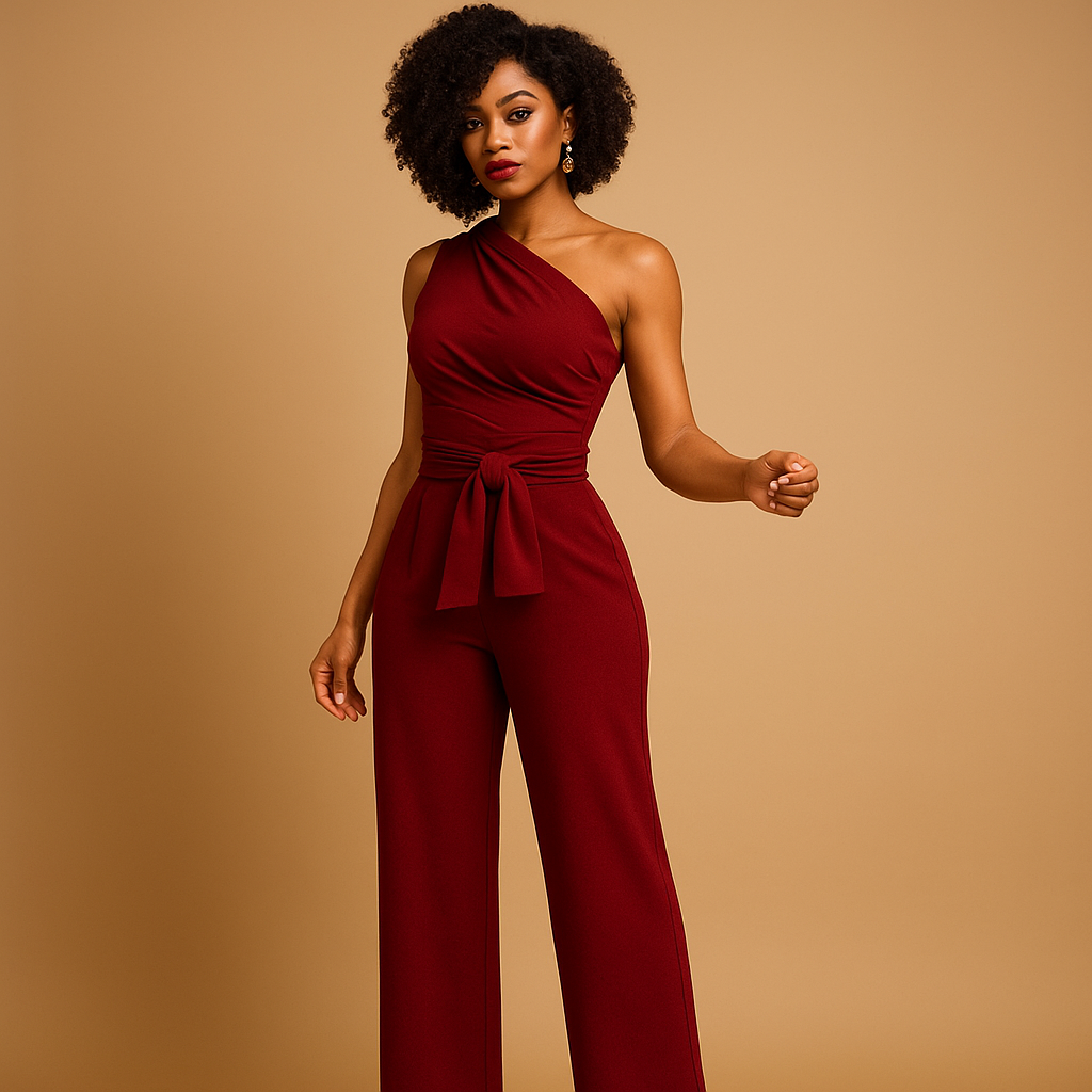 Feestelijke zwarte jumpsuit dames met wijde pijpen | Femke 2